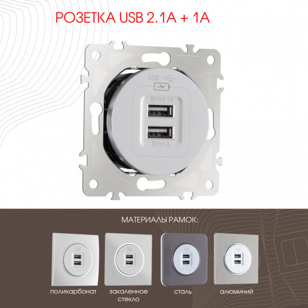 Розетка USB 2.1А+1А 202.46-1.silver Arte Milano
